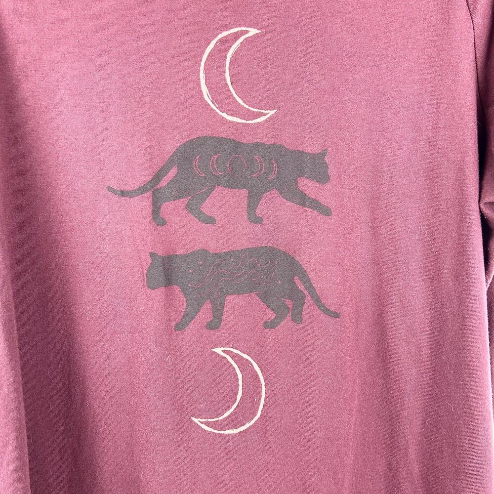 Maroon Cat & Moon Phase Graphic Tee – Witchy Boho Aesthetic, Size 0X - Picture 3 of 6